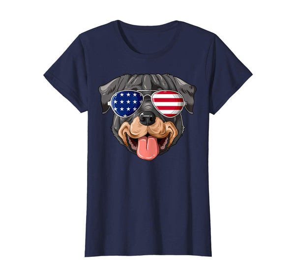 Patriotic Rottweiler American Flag Glasses 4th July T-Shirt