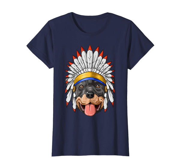 Native Indian American Rottweiler Feather Headdress T-Shirt