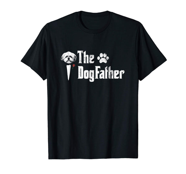 Mens The Dogfather Shih Tzu Dog Dad Tshirt Father's Day Gift