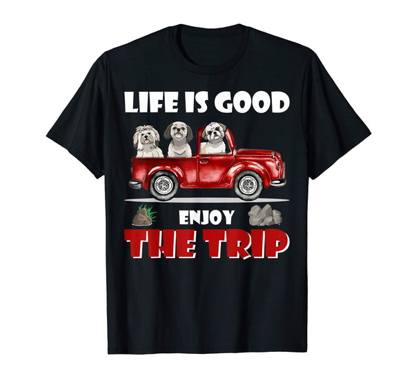 Life is good enjoy the trip Shih Tzu Dog Camping tshirt