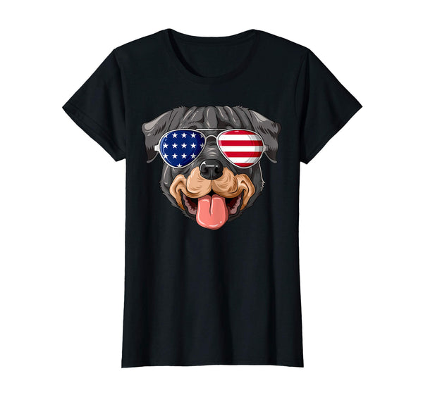 Patriotic Rottweiler American Flag Glasses 4th July T-Shirt