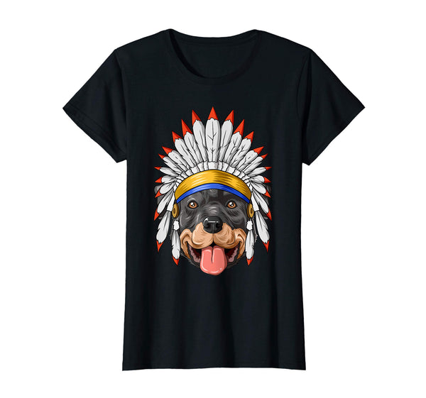 Native Indian American Rottweiler Feather Headdress T-Shirt