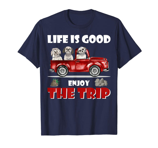 Life is good enjoy the trip Shih Tzu Dog Camping tshirt