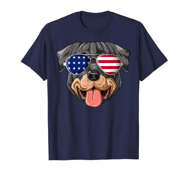 Patriotic Rottweiler American Flag Glasses 4th July T-Shirt
