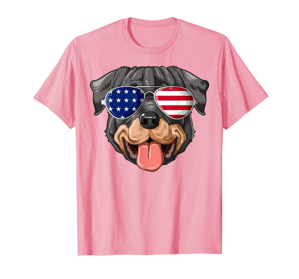 Patriotic Rottweiler American Flag Glasses 4th July T-Shirt