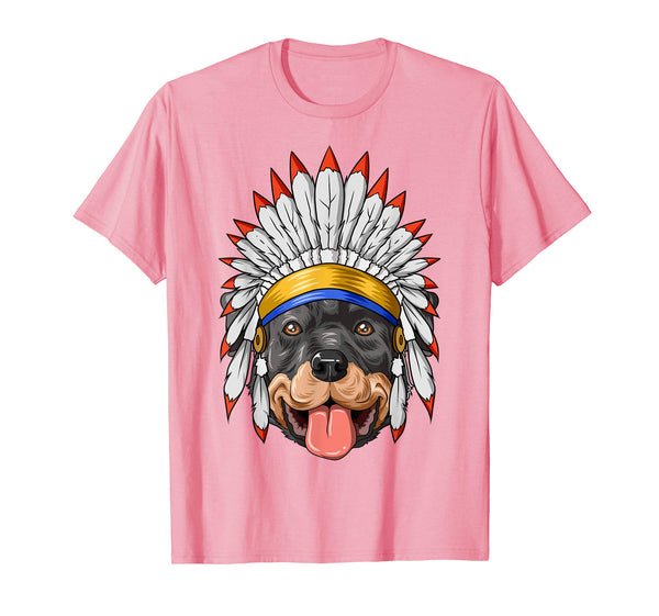 Native Indian American Rottweiler Feather Headdress T-Shirt