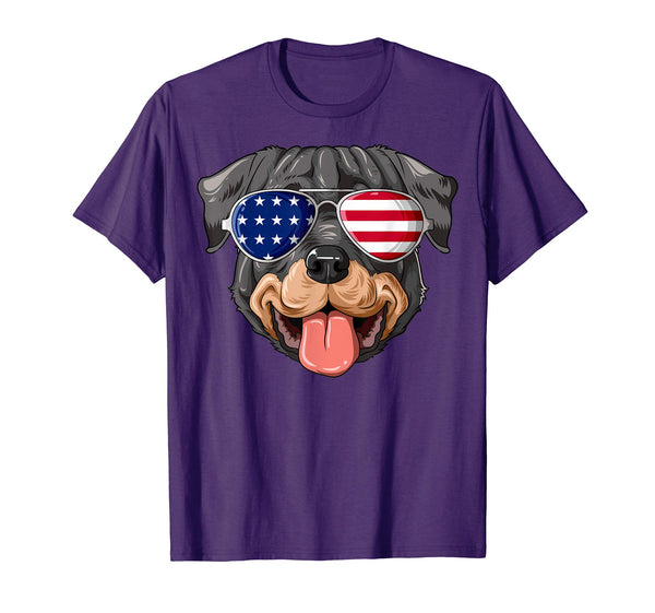 Patriotic Rottweiler American Flag Glasses 4th July T-Shirt