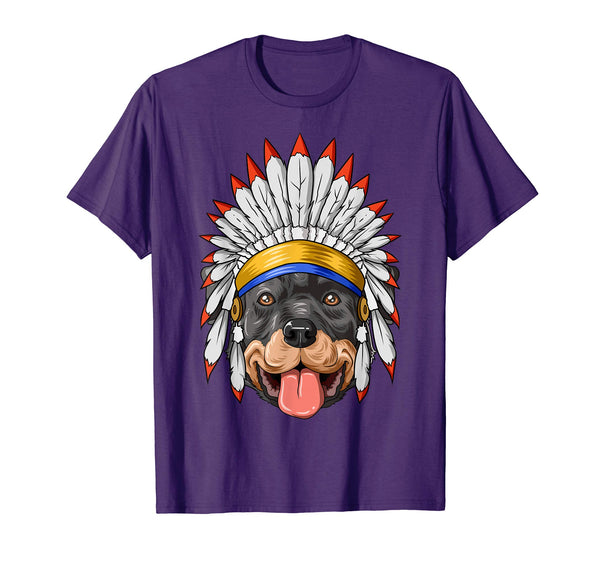 Native Indian American Rottweiler Feather Headdress T-Shirt