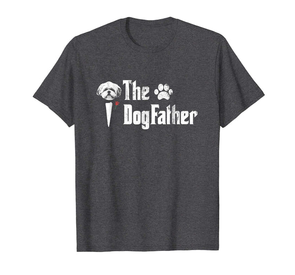 Mens The Dogfather Shih Tzu Dog Dad Tshirt Father's Day Gift