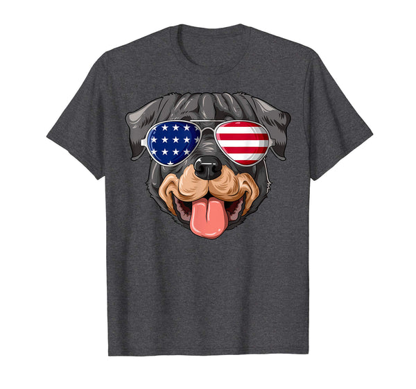 Patriotic Rottweiler American Flag Glasses 4th July T-Shirt