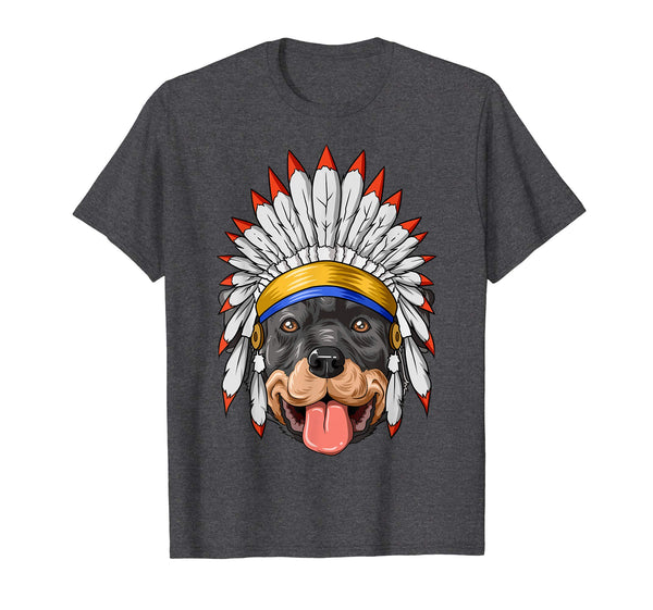Native Indian American Rottweiler Feather Headdress T-Shirt