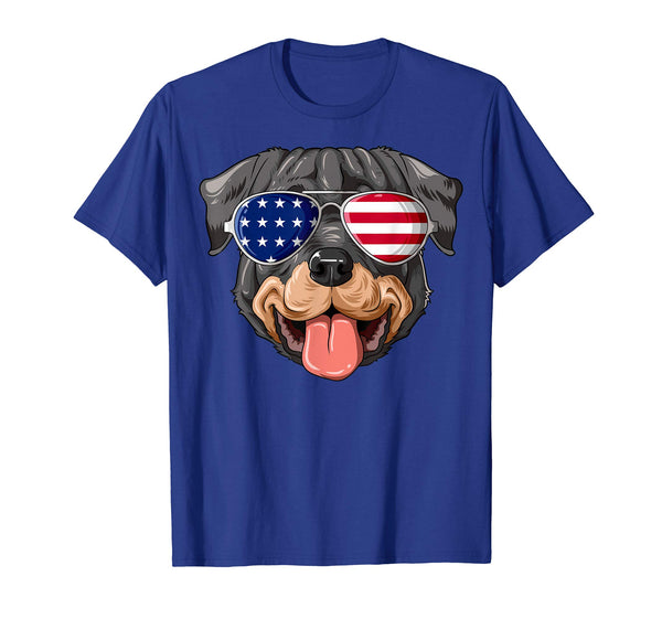 Patriotic Rottweiler American Flag Glasses 4th July T-Shirt