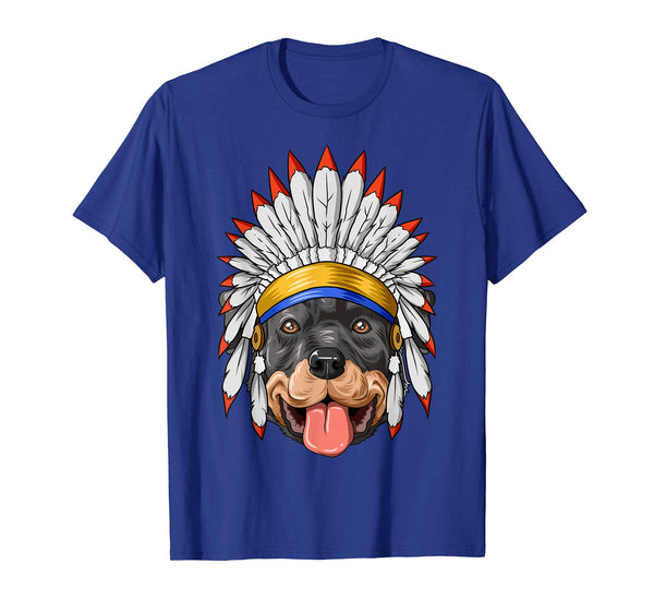 Native Indian American Rottweiler Feather Headdress T-Shirt