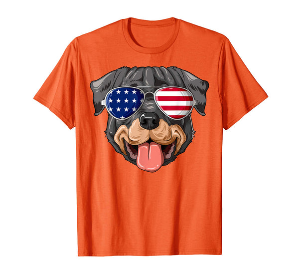 Patriotic Rottweiler American Flag Glasses 4th July T-Shirt
