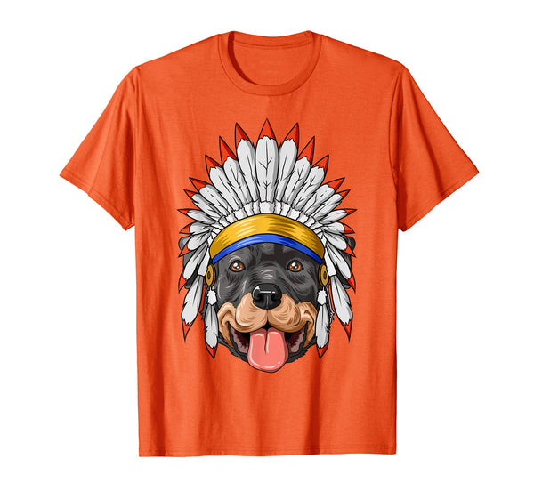 Native Indian American Rottweiler Feather Headdress T-Shirt