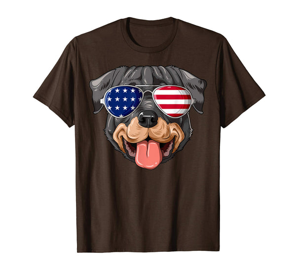 Patriotic Rottweiler American Flag Glasses 4th July T-Shirt