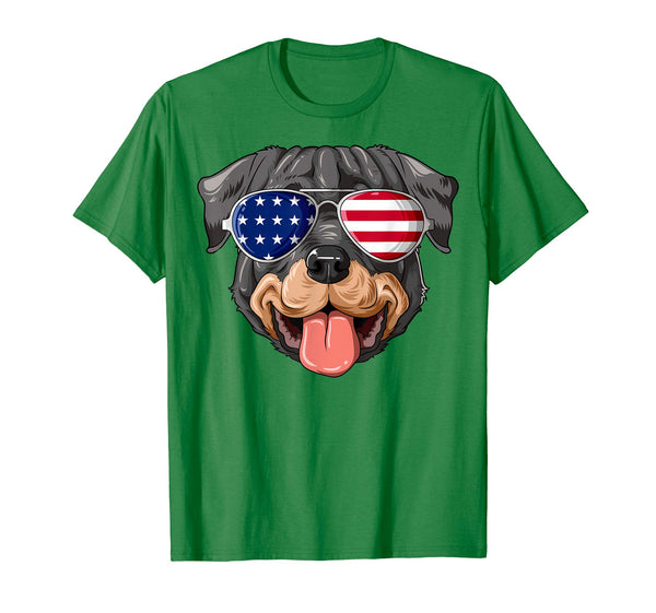 Patriotic Rottweiler American Flag Glasses 4th July T-Shirt