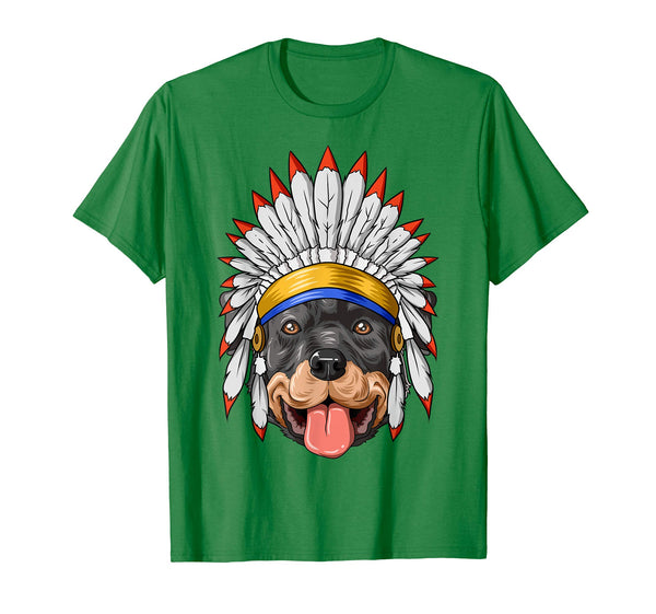 Native Indian American Rottweiler Feather Headdress T-Shirt