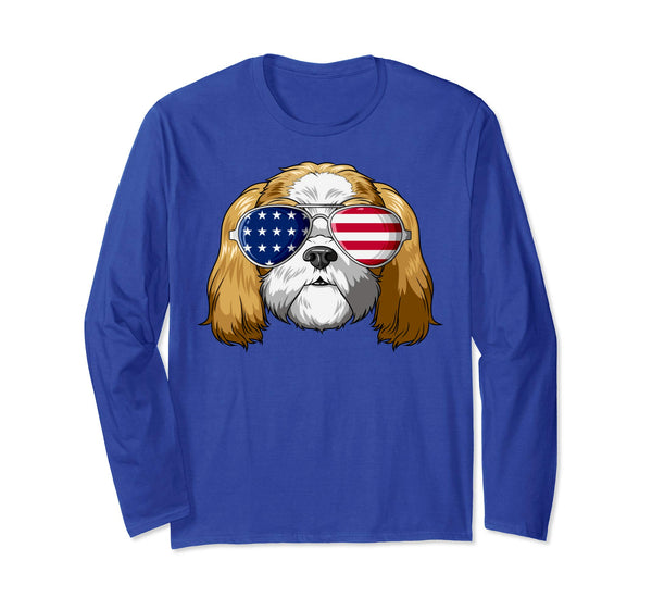 Patriotic Shih Tzu American Flag Glasses 4th July Shih Tzu Long Sleeve T-Shirt