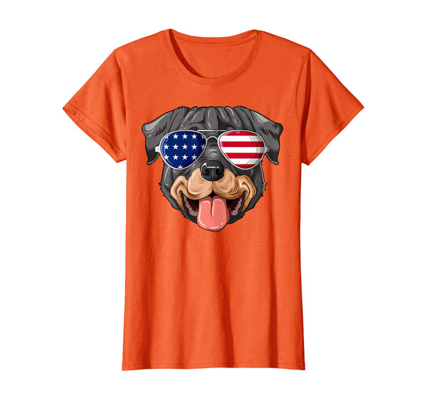 Patriotic Rottweiler American Flag Glasses 4th July T-Shirt