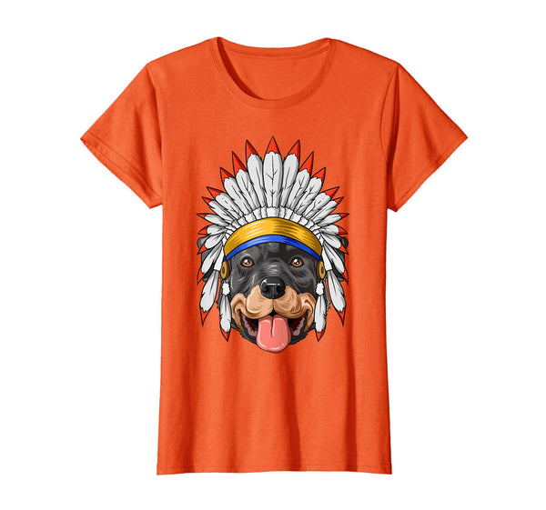 Native Indian American Rottweiler Feather Headdress T-Shirt